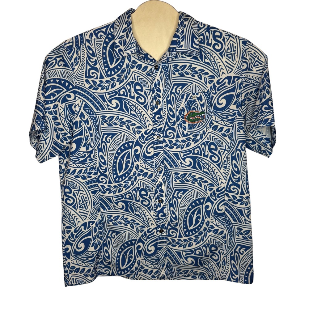 Colosseum Florida Gators Mens XL Blue White Tribal Print Camp Shirt Hawaiian